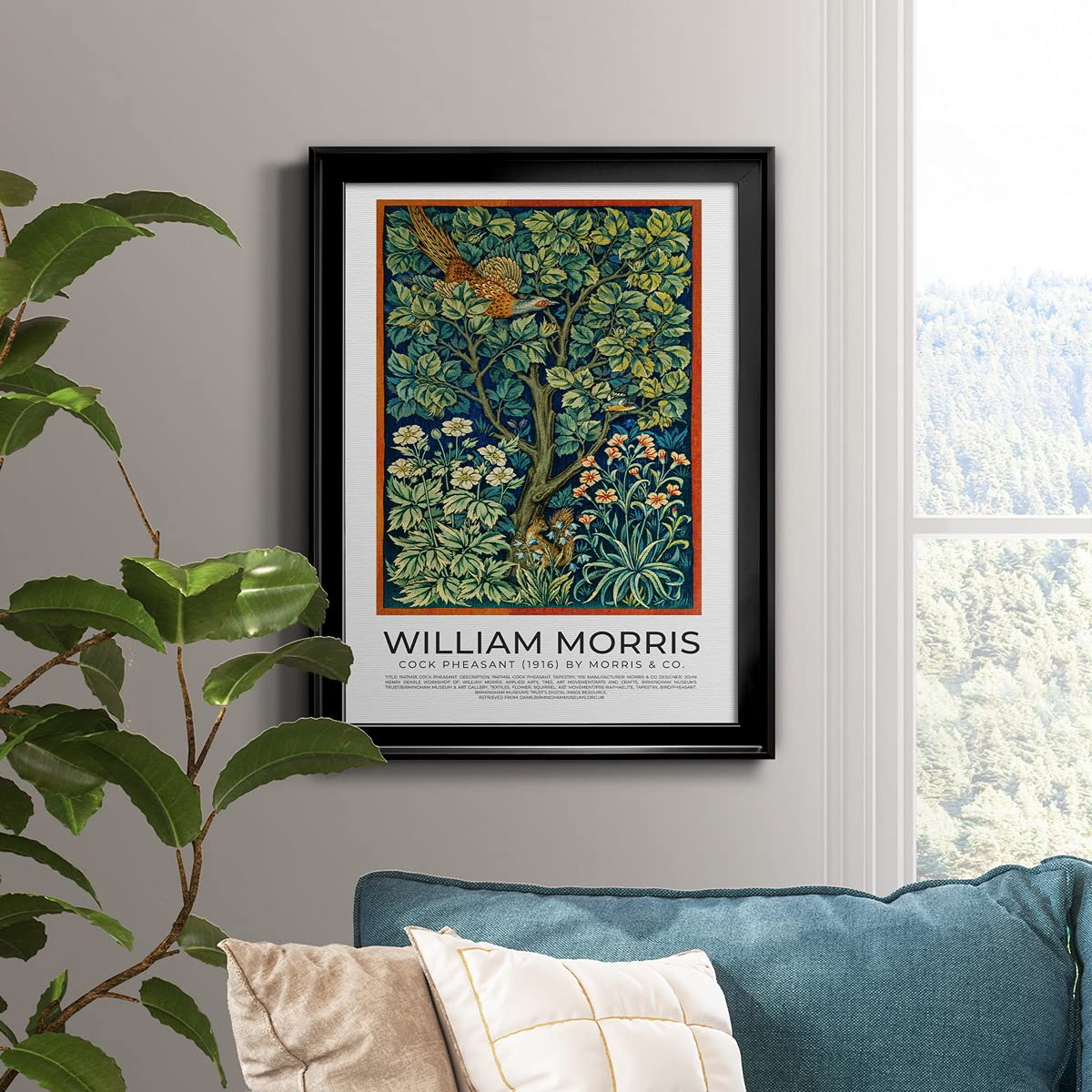 William Morris Wall Art Décor - Premium Framed Cock Pheasant (1916) Modern Art Print - Ready to Hang for Home & Office - Perfect for Living Room, Bedroom & Office Decor
