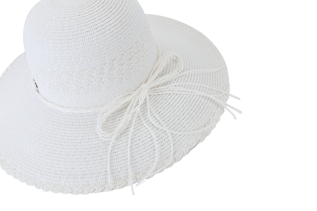 Blossom Woven White Sun Hat for Women - Summer Beach Hat with Wide Brim, UPF 50+ Sun Protection - Perfect for Beach Vacations, Garden Parties, and Outdoor Activities