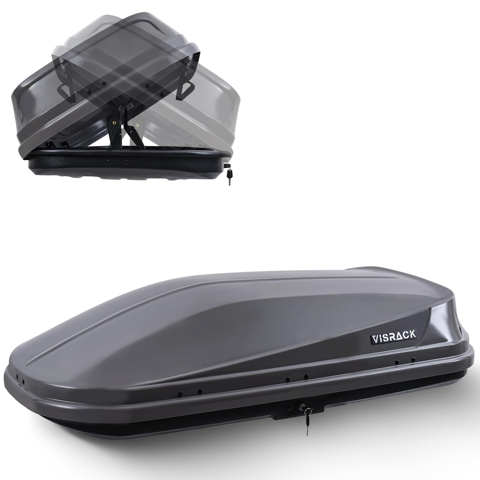 14 Cubic Feet Rooftop Cargo Carrier - Heavy Duty Waterproof Hard Shell Storage Box with Dual Side Opening for Cars | Perfect for Road Trips, Camping Gear & Travel Luggage Storage | Gray