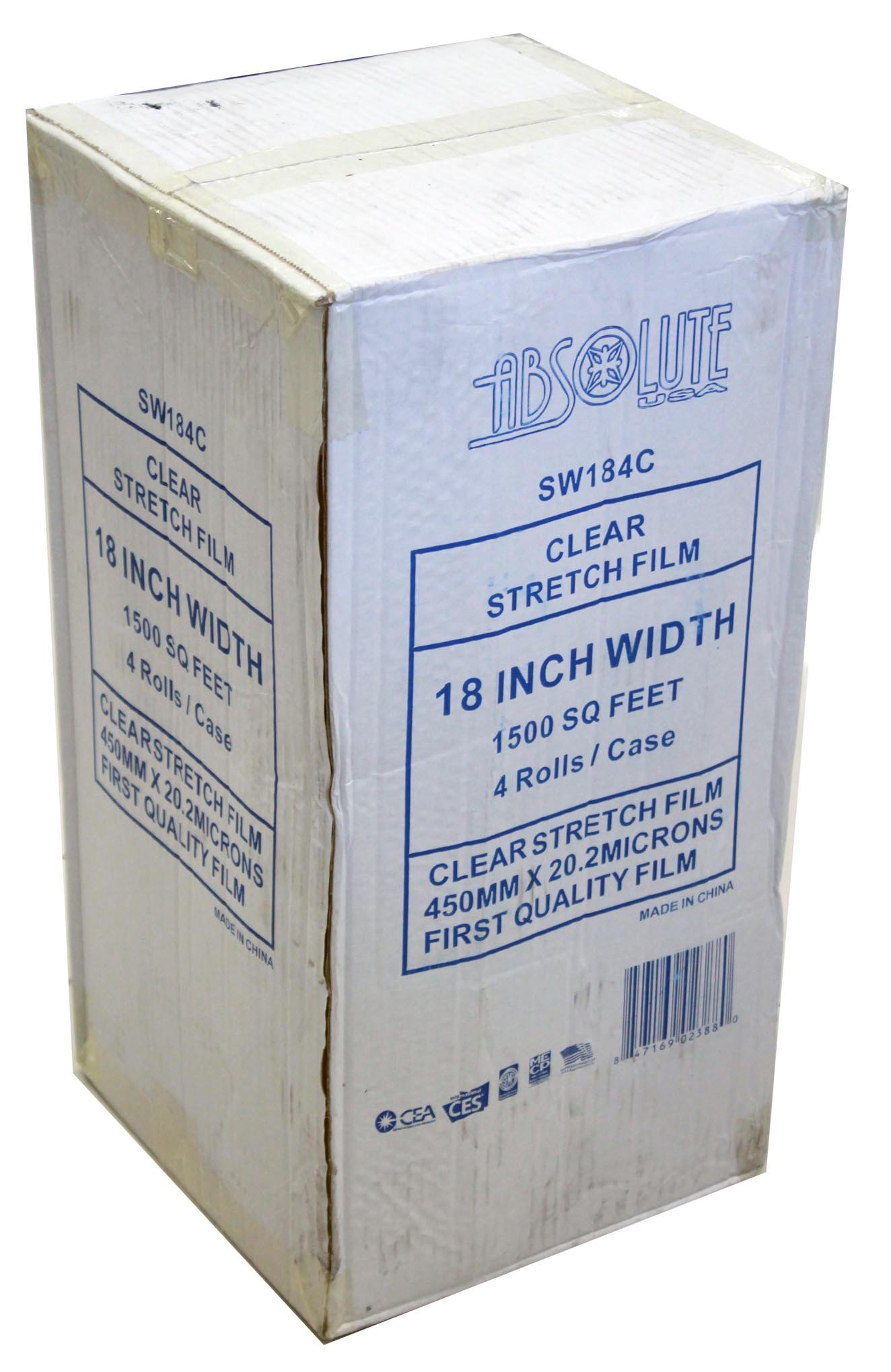 Absolute USA 6000 SQ Feet 18-Inch 4 Rolls Clear Plastic Pallet Shrink Wrap Film - Heavy Duty Packaging for Shipping, Storage & Warehouse Protection (SW184C)