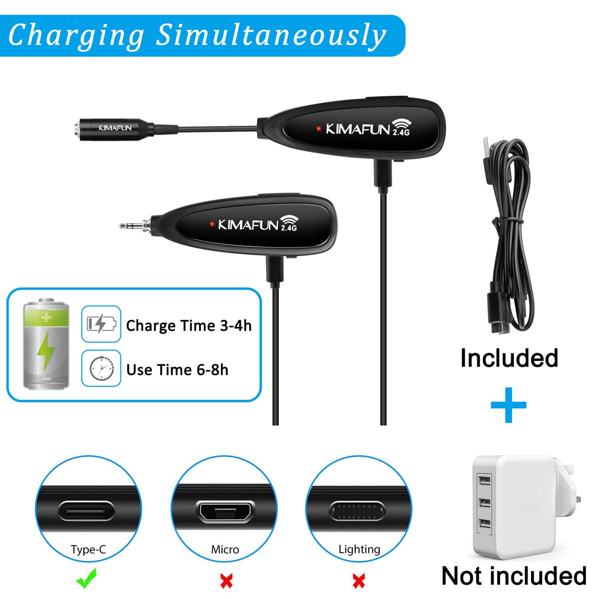 KIMAFUN 2.4G Wireless Microphone System - Dual Headset & Lavalier Lapel Mics for iPhone, Android, Laptop & Speaker | Perfect for Teaching, Recording, Vlogging, Broadcasting & Live Streaming (Model G102-3)