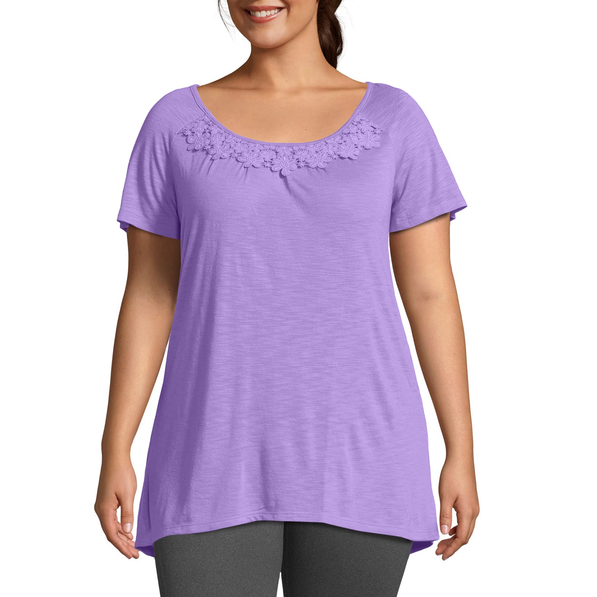 Just My Size Women's Slub Jersey Tunic Top with Crochet Trim - Comfortable Plus Size Casual Shirt for Everyday Wear, Work & Weekend Outfits