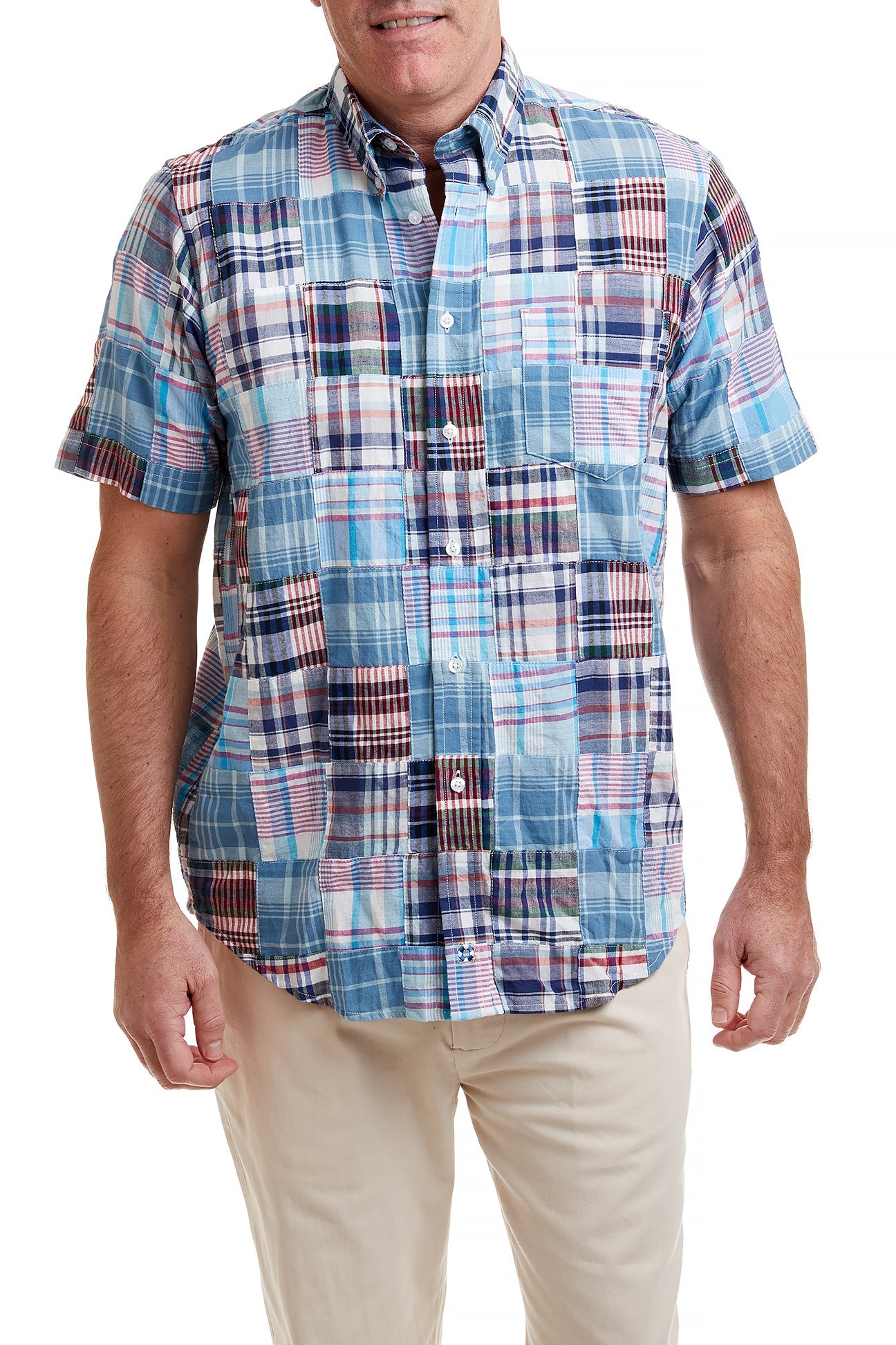 Chase Short Sleeve Shirt with Seapoint Patch Madras Print - Casual Summer Wear for Men | Perfect for Beach Outings and Weekend Getaways