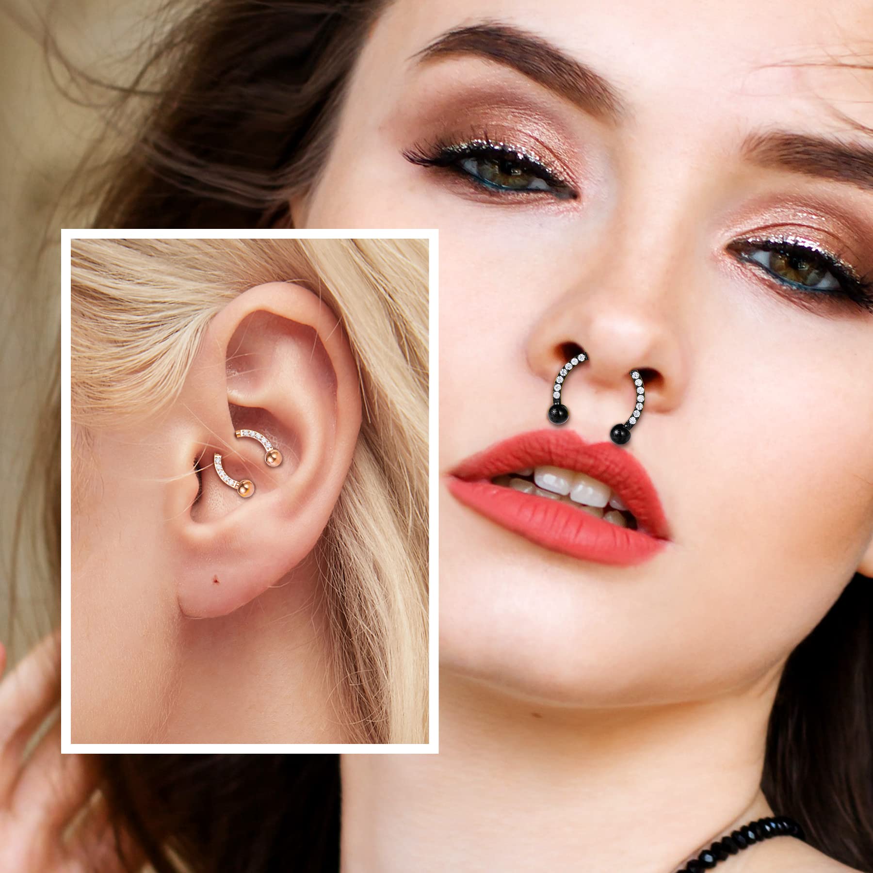 Melighting Titanium Septum Rings - 16G G23 Nose Hoop with Clear CZ | Hypoallergenic Body Jewelry for Women & Men | Perfect for Septum, Daith, Helix, Tragus Piercings | Great for Everyday Wear, Parties & Special Occasions
