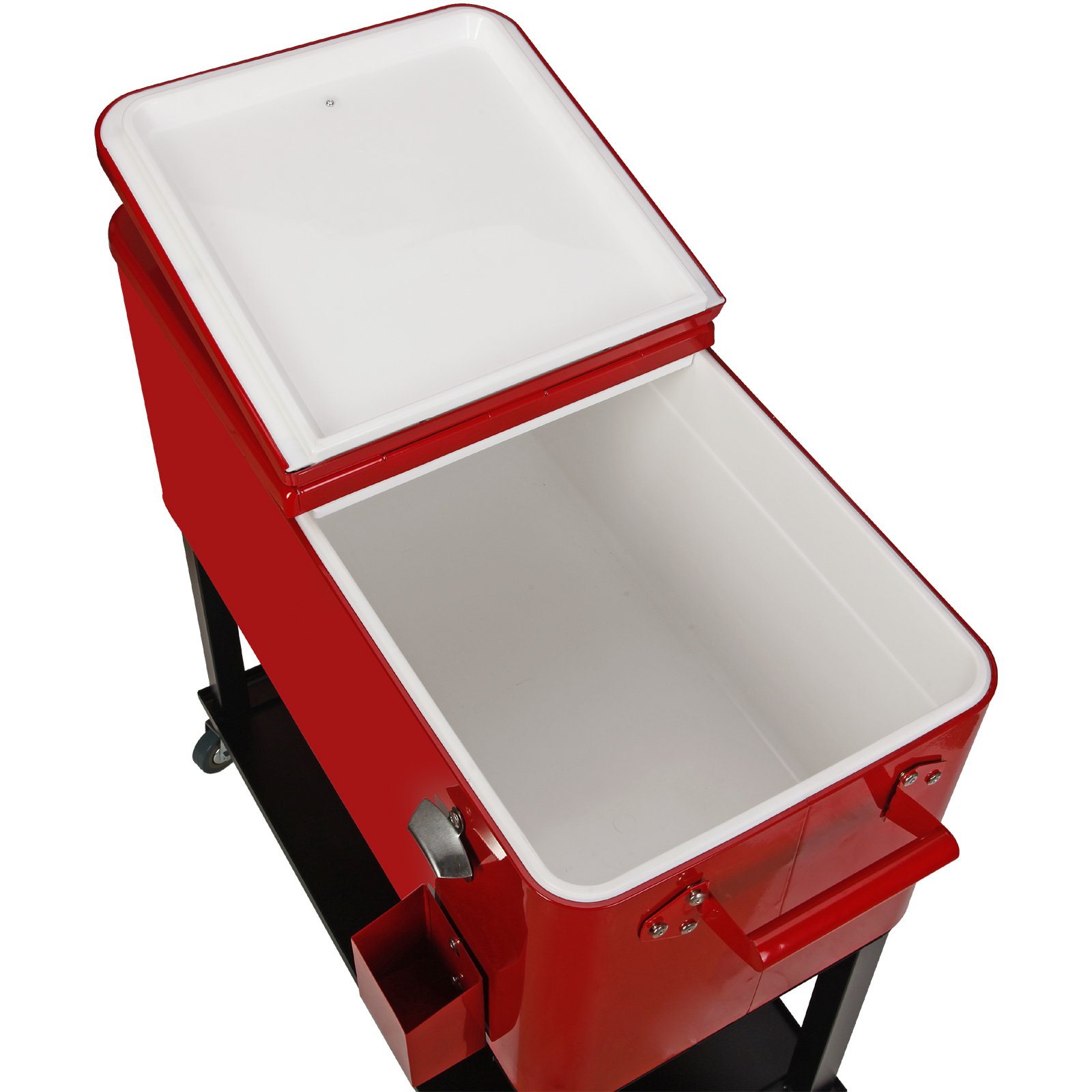 UenJoy 80-Quart Rolling Ice Chest Cooler Cart - Portable Outdoor Party Drink Cooler for Camping, Tailgating, Beach & Backyard BBQs - Red