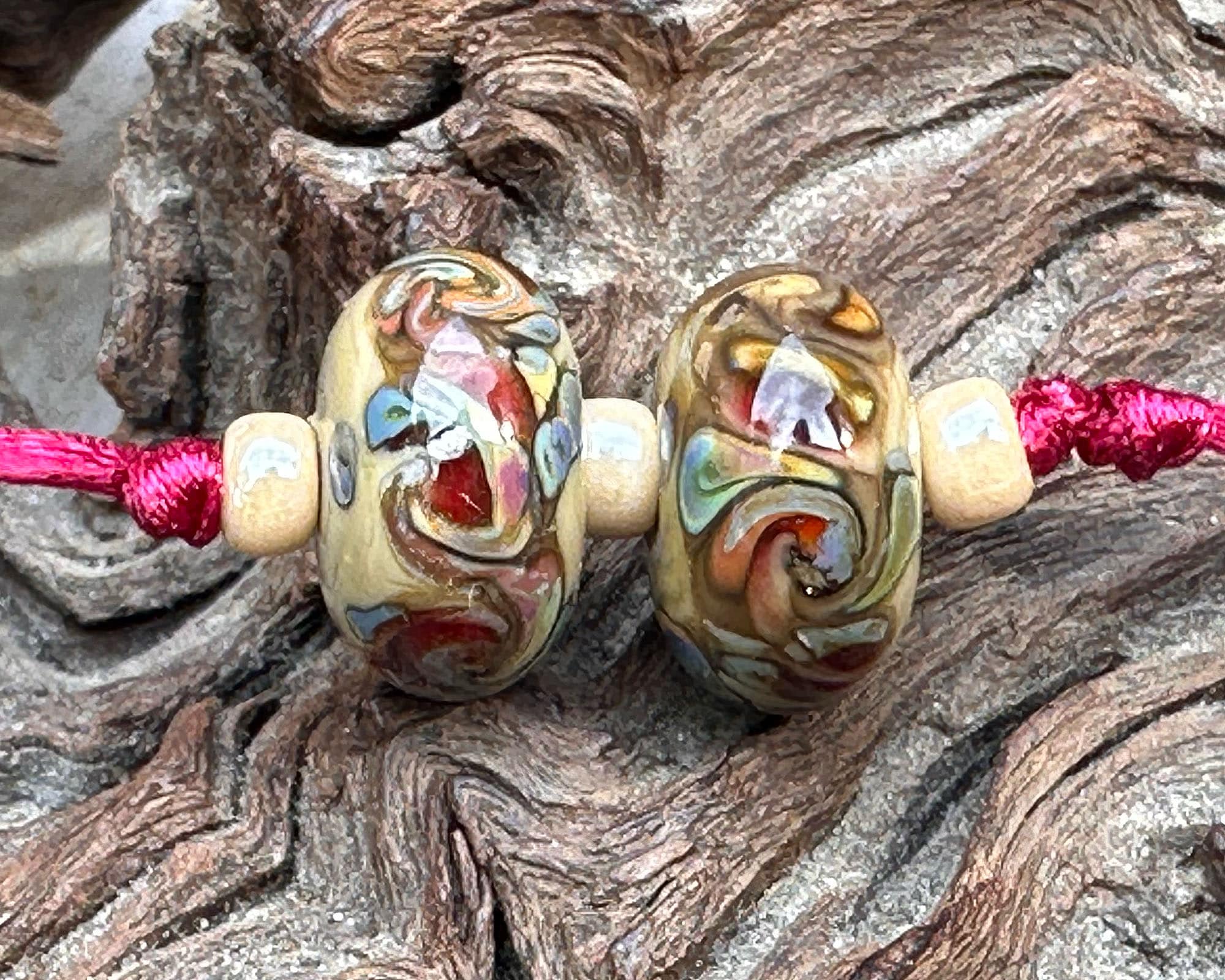 2 Pack Multicolor Brown Swirl Lampwork Glass Beads for Jewelry Making - DIY Bracelet, Necklace & Craft Projects (SRA)