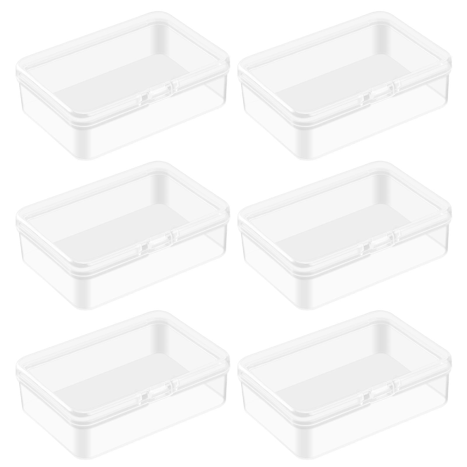 6-Pack Mini Clear Plastic Storage Containers with Lids - 3.3 x 2.4 x 1 Inch Small Rectangle Organizer Boxes for Jewelry, Beads, Crafts, Office & Home Organization