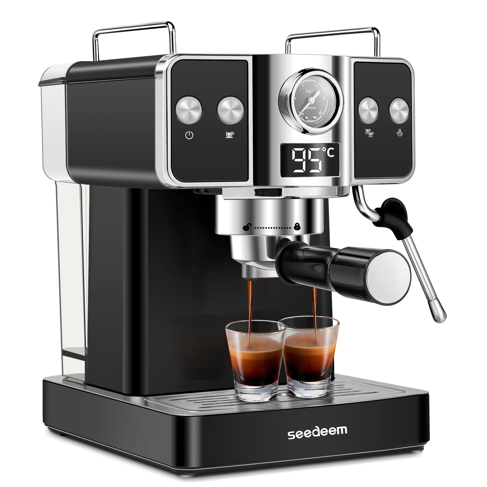 SEEDEEM 20 Bar Espresso Machine with Milk Frother - Stainless Steel Latte & Cappuccino Maker, 1.8L (60 Fl Oz) Removable Water Tank - Perfect for Home Baristas & Coffee Lovers