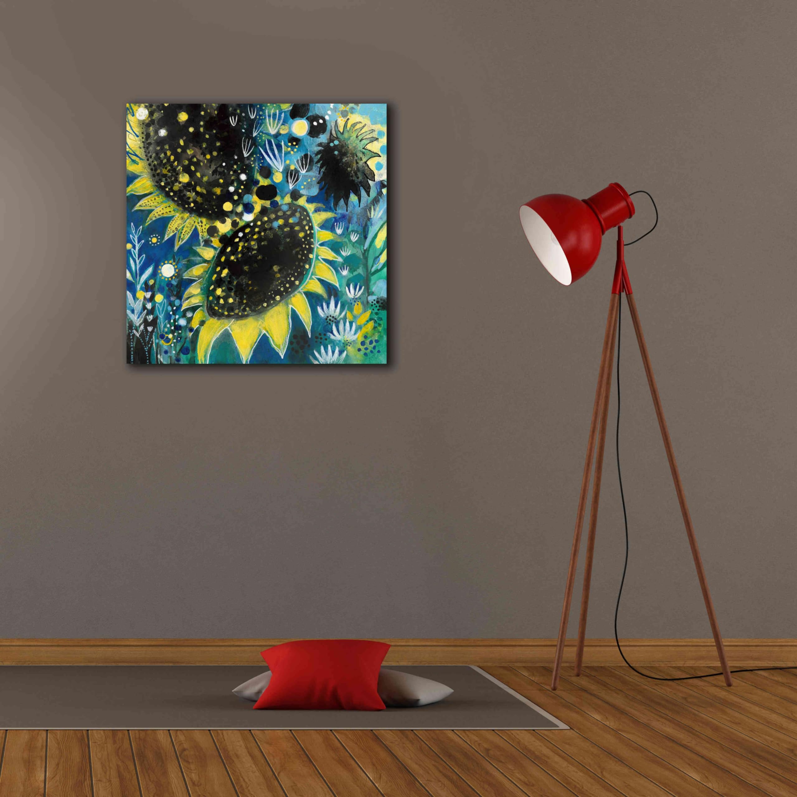 Epic Graffiti 'Sunflower Kisses' by Corina Capri - 26x26 Inch Giclee Canvas Wall Art Print - Modern Home Decor for Living Room, Bedroom & Office