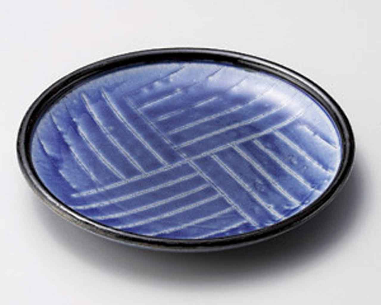 Premium Black Ceramic Sushi Plates Set of 5 - 8.9 Inch Traditional Japanese Blue Ichimatsu Pattern - Authentic Made in Japan - Perfect for Sushi Dining, Japanese Restaurants & Home Entertaining