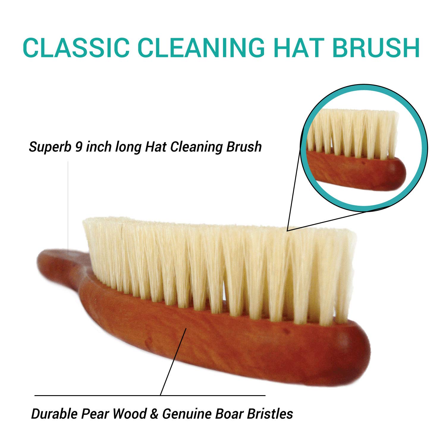 Valentino Garemi Boar Hair Hat Brush - Remove Stains & Pet Hair - for Hats & Caps Care
