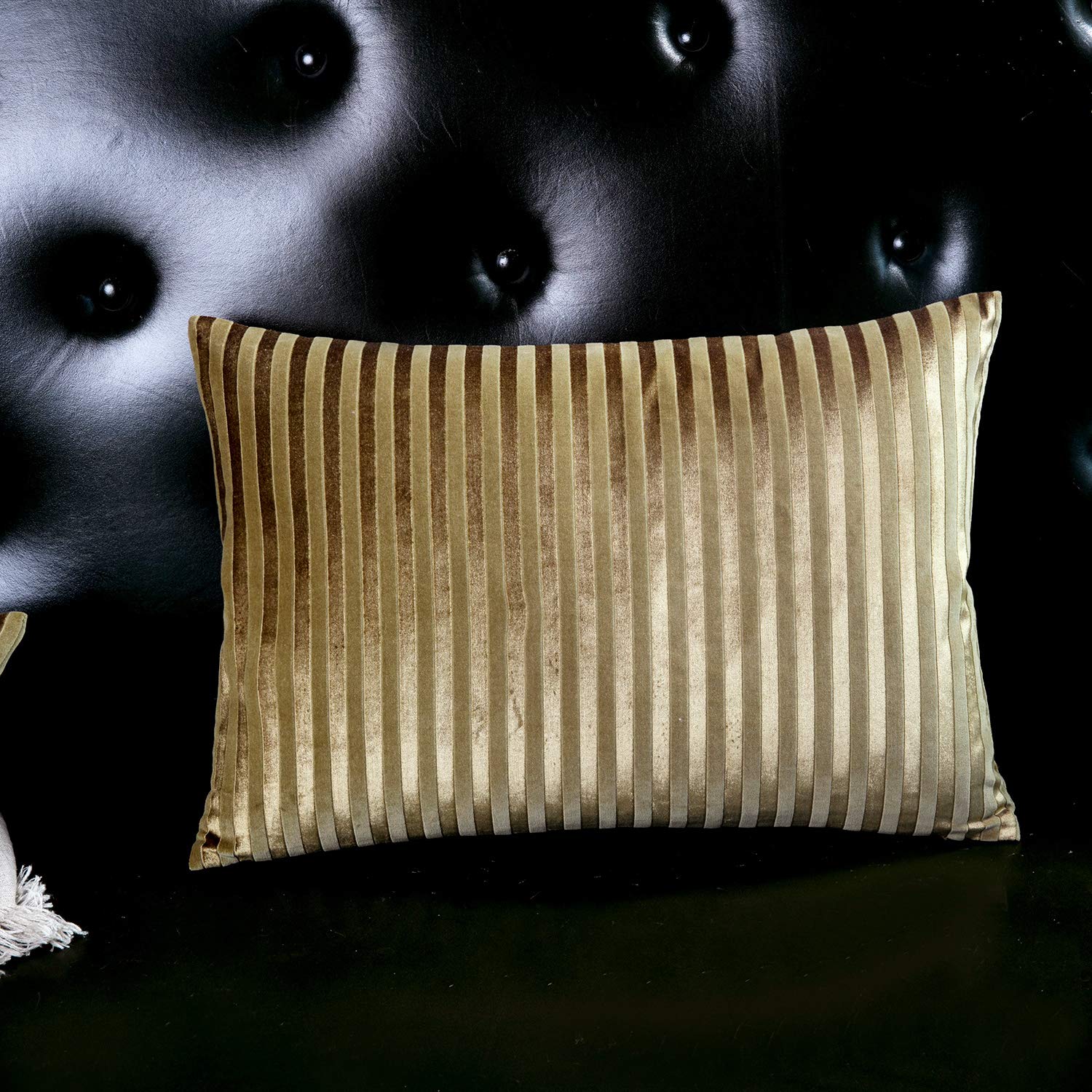 Elegant Life Home 2-Pack Velvet Throw Pillow Covers - Soft Striped Decorative Cushion Cases for Sofa, Bed & Car (14x20 Inch, Golden) | Perfect for Living Room Decor, Bedroom Accents & Vehicle Comfort