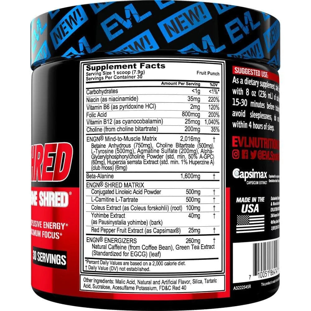 EVLution Nutrition ENGN Shred Pre-Workout Powder - 246g (30 Servings) | Fat Burner & Energy Booster for Gym & Fitness Training