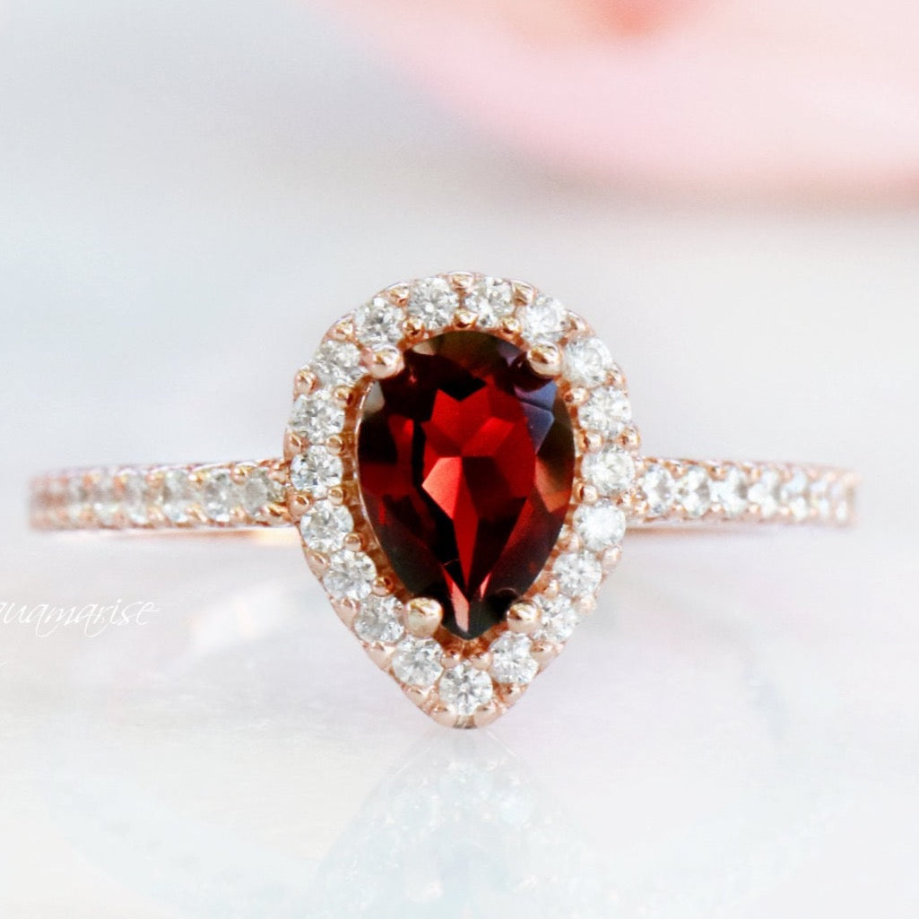 14K Rose Gold Vermeil Emily Garnet Ring - Elegant Birthstone Jewelry for Women, Perfect Gift for Anniversary, Valentine's Day & Special Occasions
