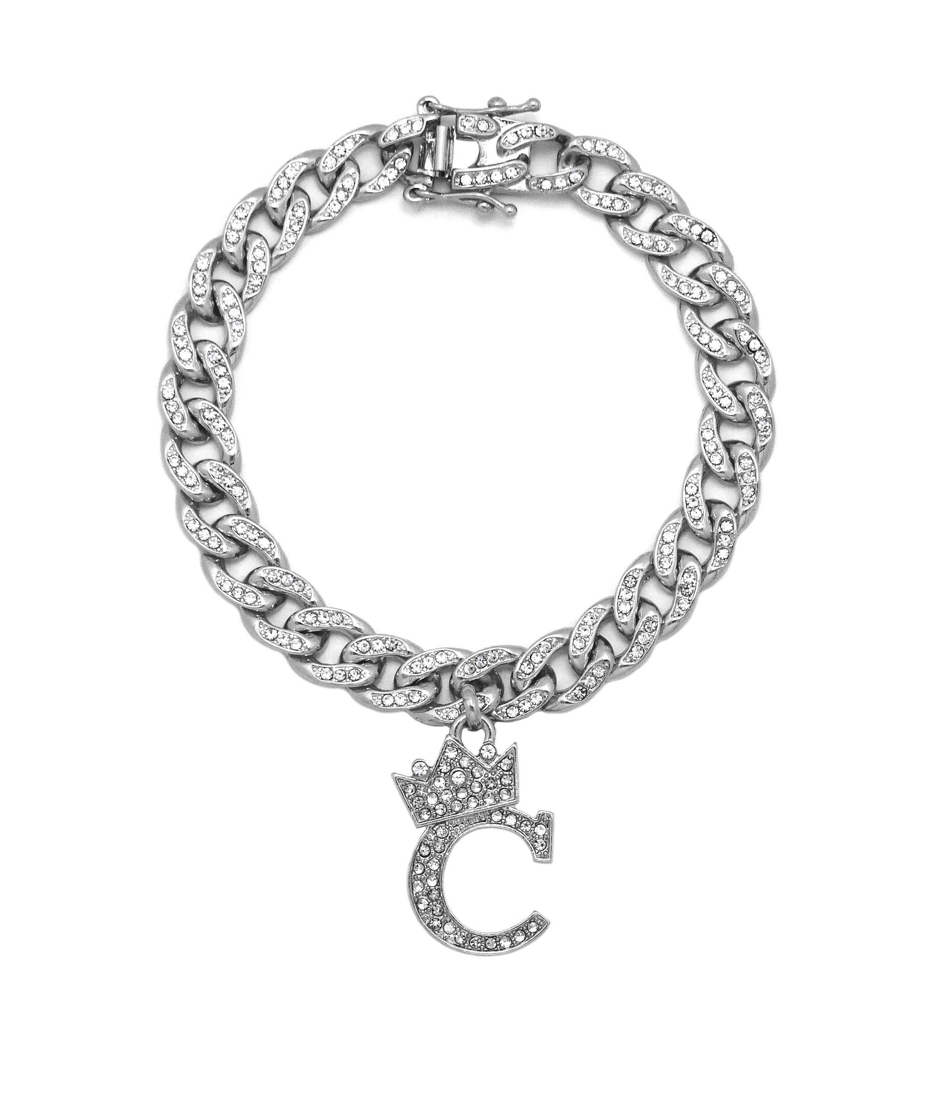 Women's Initial Letter Charm Cuban Chain Anklet - 10mm Stone Filled for Daily Wear
