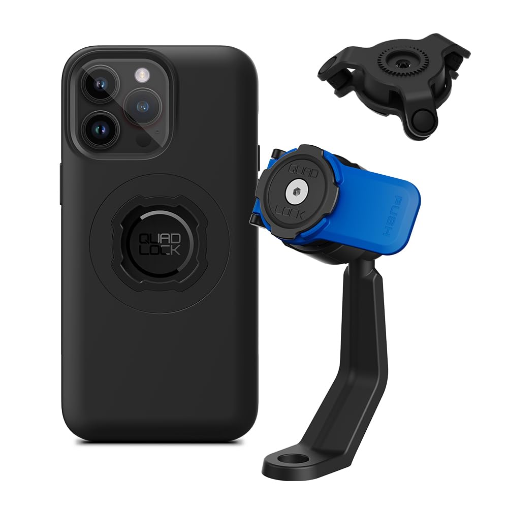 Quad Lock Mirror Stem Motorcycle Phone Mount with Vibration Dampener & MAG Case for iPhone 14 Pro Max - Secure Phone Holder for Adventure Riding, Commuting & GPS Navigation