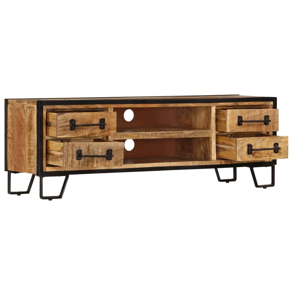 vidaXL Solid Mango Wood TV Stand with 3 Drawers - Retro Industrial Style TV Cabinet, Sideboard & Lowboard with Ample Storage - Perfect for Living Room, Bedroom & Home Theater Setup - Extra Stability Design