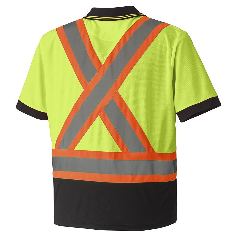 Pioneer Men's High Visibility Short Sleeve Polo Work Shirt 6987 - Yellow Safety Shirt for Construction, Road Work & Outdoor Jobs