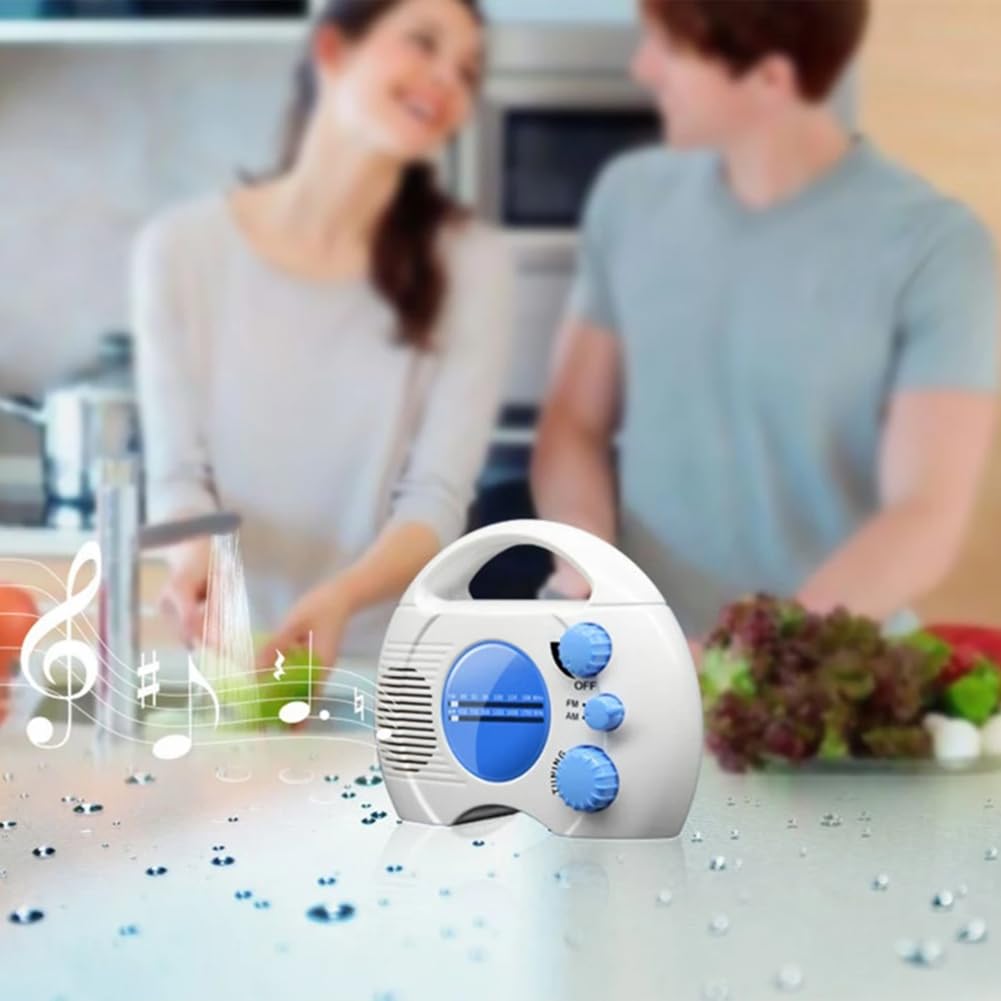Jeenuuder 4-Level Waterproof Shower Radio - AM/FM Mini Bathroom Radio with Plug-in Card | Perfect for Bathing, Swimming Pool & Outdoor Activities