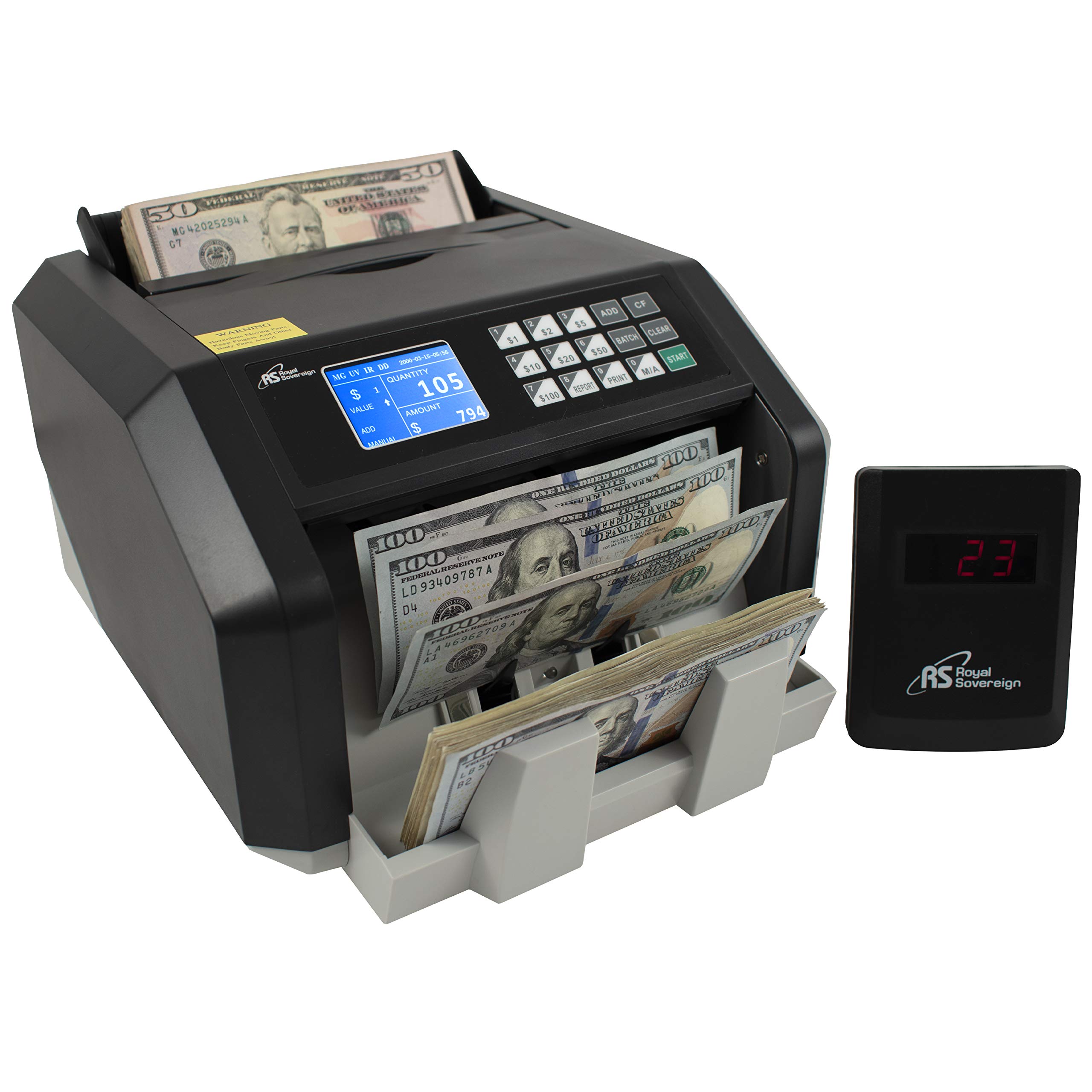 Royal Sovereign RBC-ES250 High Speed Money Counter Machine with UV/MG/IR Counterfeit Detection & Value Counting - Perfect for Banks, Retail Stores, and Cash-Intensive Businesses