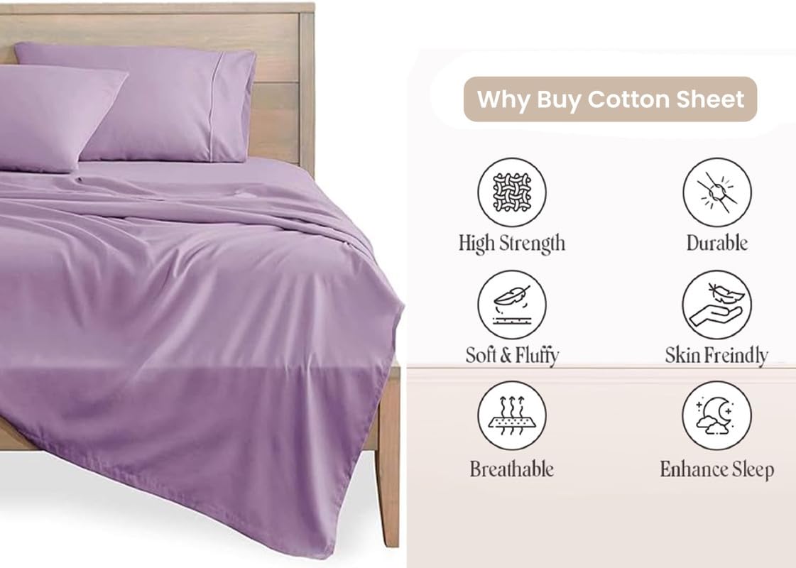 600 Thread Count Percale Cotton Sheets for Twin Size Bed - Ultra Soft & Breathable Twin XL Deep Pocket Bed Sheets Set, 4-Piece (Fitted Sheet, Flat Sheet, 2 Pillowcases) - Perfect for Dorm Rooms, Guest Beds & Everyday Comfort