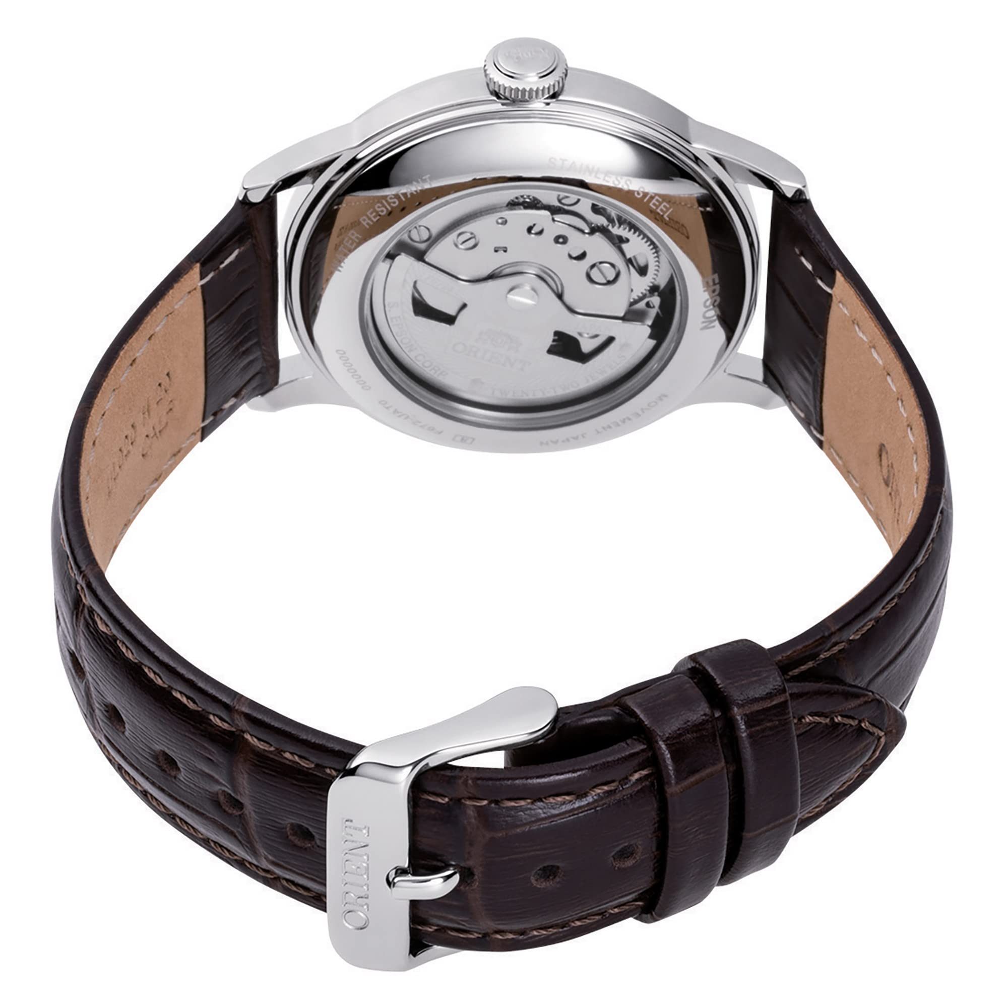 Orient Bambino 38mm Men's Automatic Mechanical Watch with Leather Strap & Stainless Steel Case - Classic Analog Dress Watch for Business, Formal Occasions and Everyday Wear