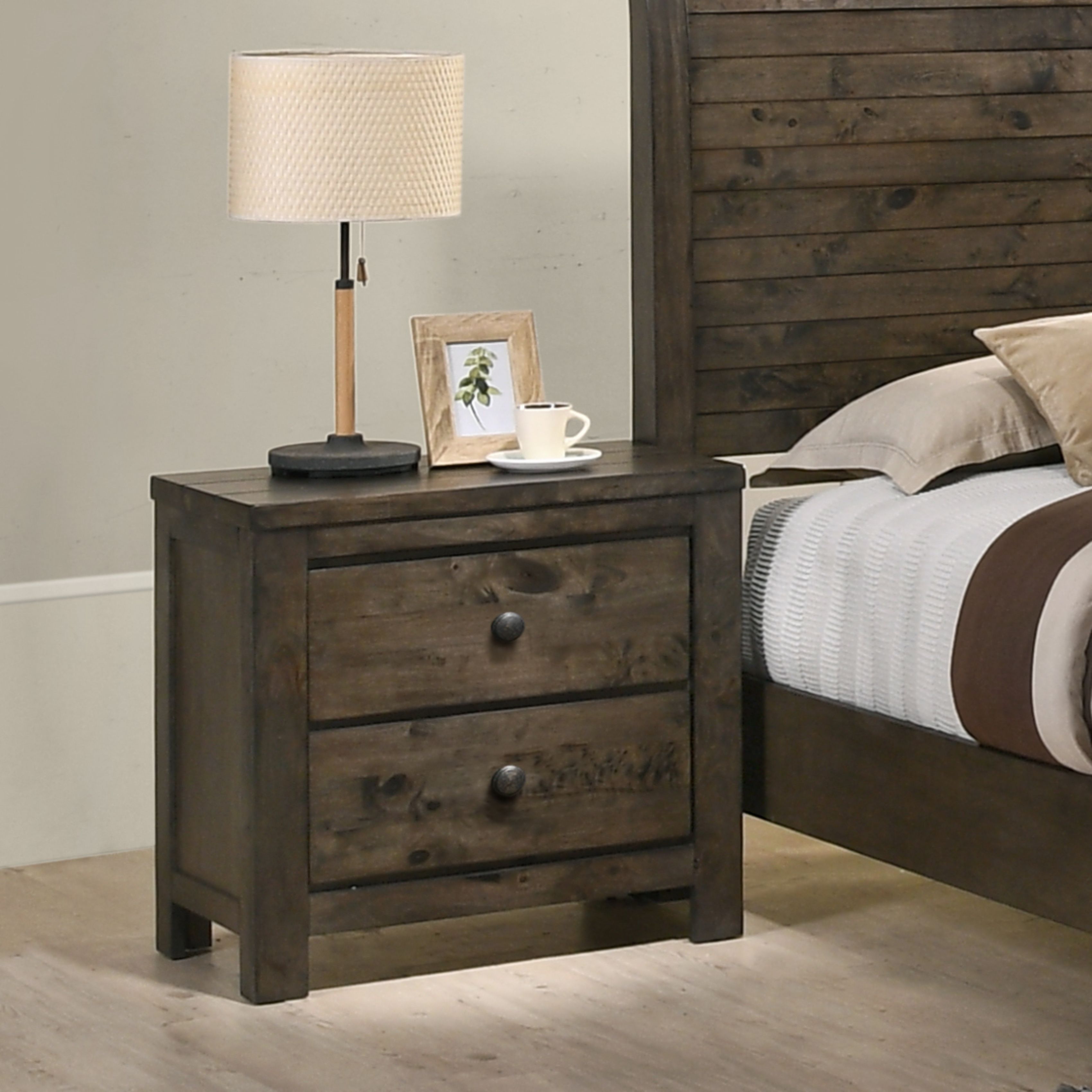 Pavita Weathered Distressed Night Stand - Vintage Wooden Bedside Table with Storage - Perfect for Bedroom, Living Room, or Guest Room Décor