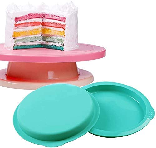 Rainbow Round Cake Pan Set - 6 Inch Non-Stick Silicone Baking Molds (5-Piece) for Cakes, Cupcakes, Pancakes & Pizza - Perfect for Birthday Parties, Baking Classes & Home Kitchen Use