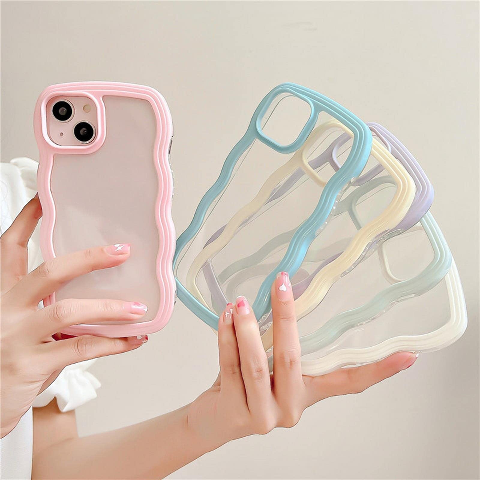 FORKIS Cute Wavy Frame Shockproof Bumper Case for iPhone 13 12 11 Pro Max - Clear Hard PC Cover for iPhone 11 (White) - Perfect for Daily Protection & Stylish Look