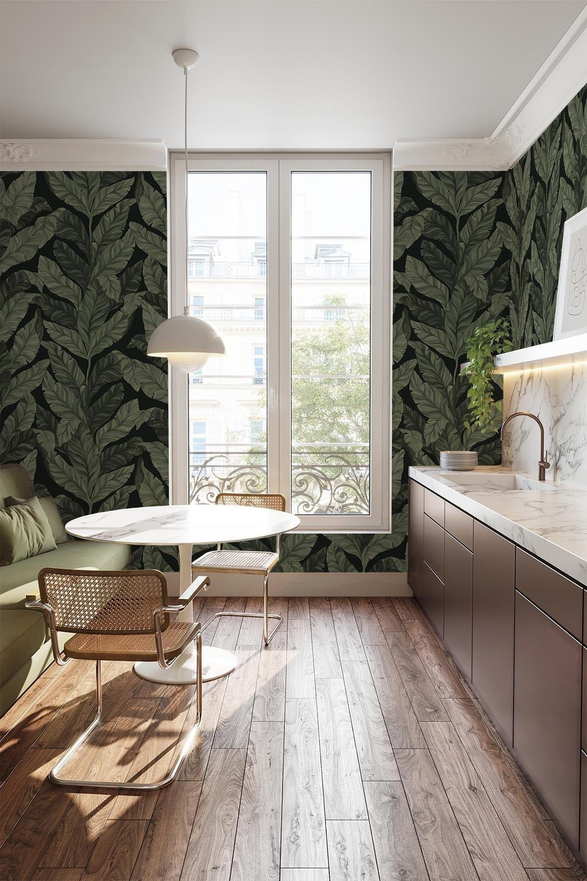 Tropical Leaves Black Wall Art - Modern Botanical Print for Home & Office Decor - Perfect for Living Room, Bedroom, or Office Spaces