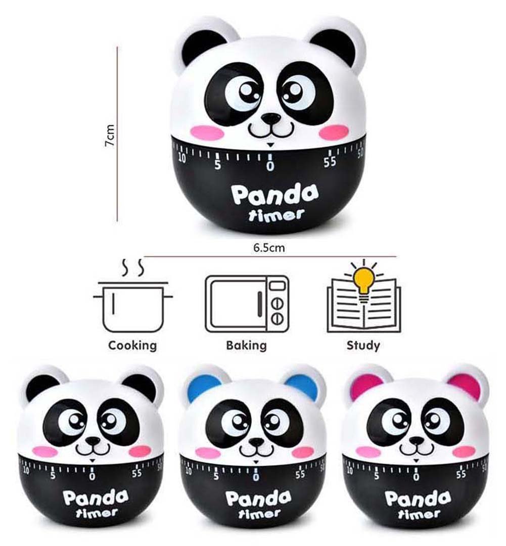 Mini Mechanical Kitchen Timer - 60 Minute Countdown with Loud Alarm, Cartoon Panda Design, Manual Wind-Up Cooking Timer for Baking, Boiling, and Kitchen Tasks (Black)