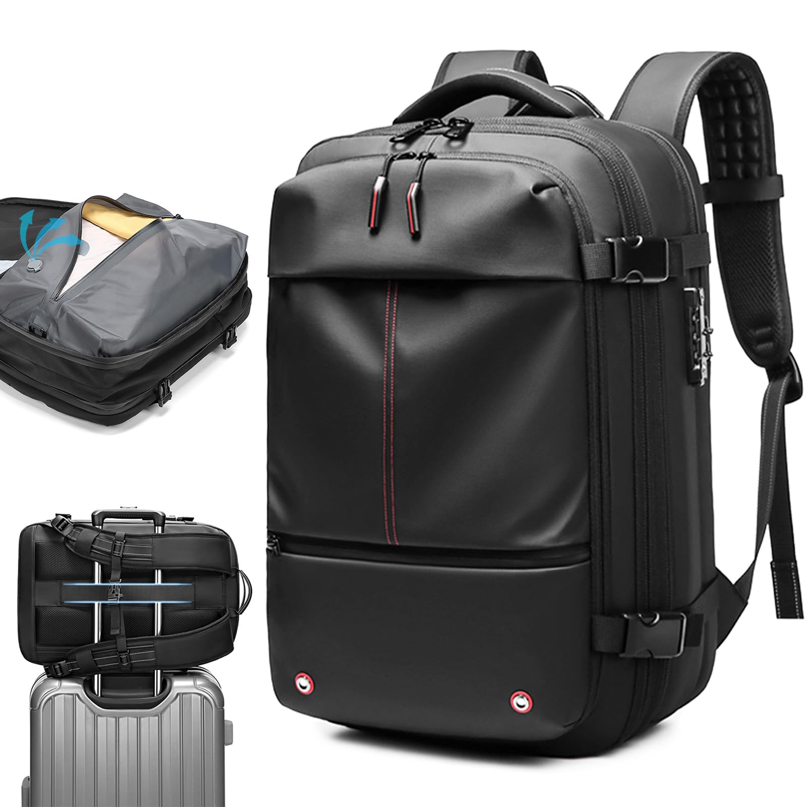 Expandable 16-Gallon Vacpack Backpack - Sealed Compression for Travel & Carry On (A-Black) | Perfect for Camping & Hiking