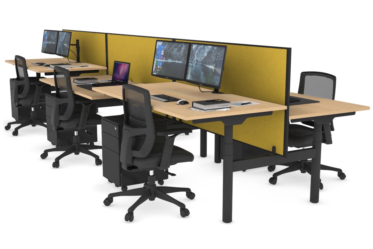 Flexi Premium Height Adjustable 6-Person H Bench Workstation - Black Frame [1600L x 800W with Cable Management] - Ideal for Office, Coworking Spaces & Home Offices