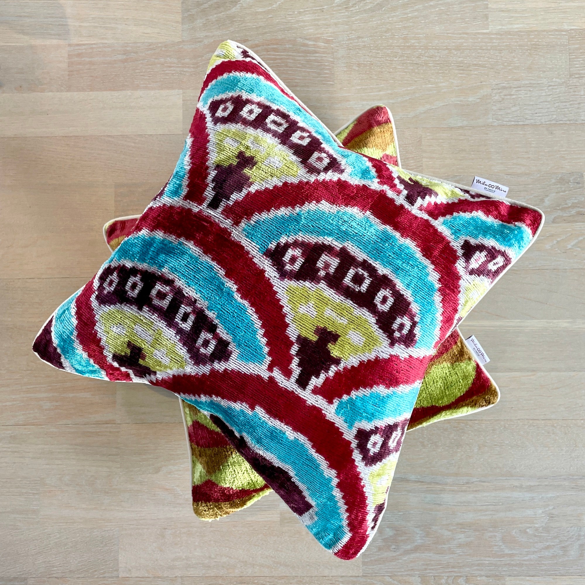 Luxury Velvet Ikat Cushion Cover - Bohemian Decorative Throw Pillow for Sofa, Bed & Home Decor - Perfect for Living Room, Bedroom & Nursery Accents