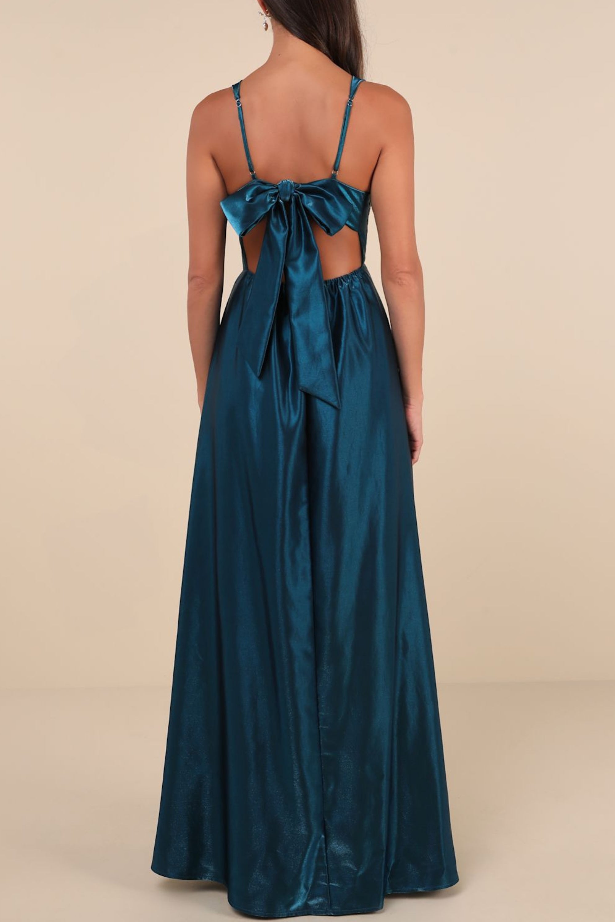 Shiny Dark Teal Taffeta Maxi Dress with Pockets - Elegant Formal Gown for Evening Parties, Weddings & Special Occasions