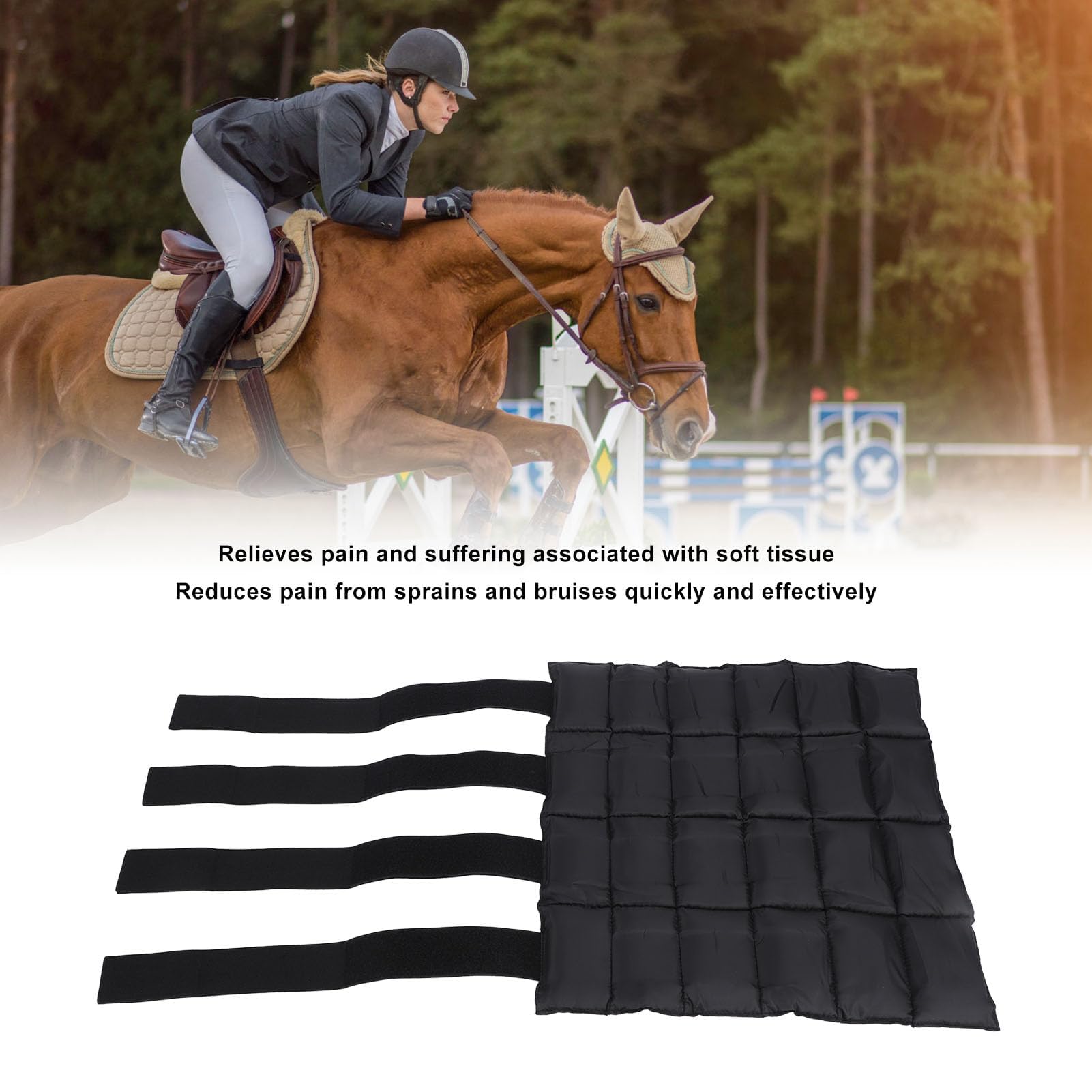 Reusable Horse Ice Pack & Cooling Leg Wrap for Hock, Ankle, Knee - Black | Pain Relief & Recovery for Equine Leg Injuries | Perfect for Post-Training, Competition & Injury Rehabilitation