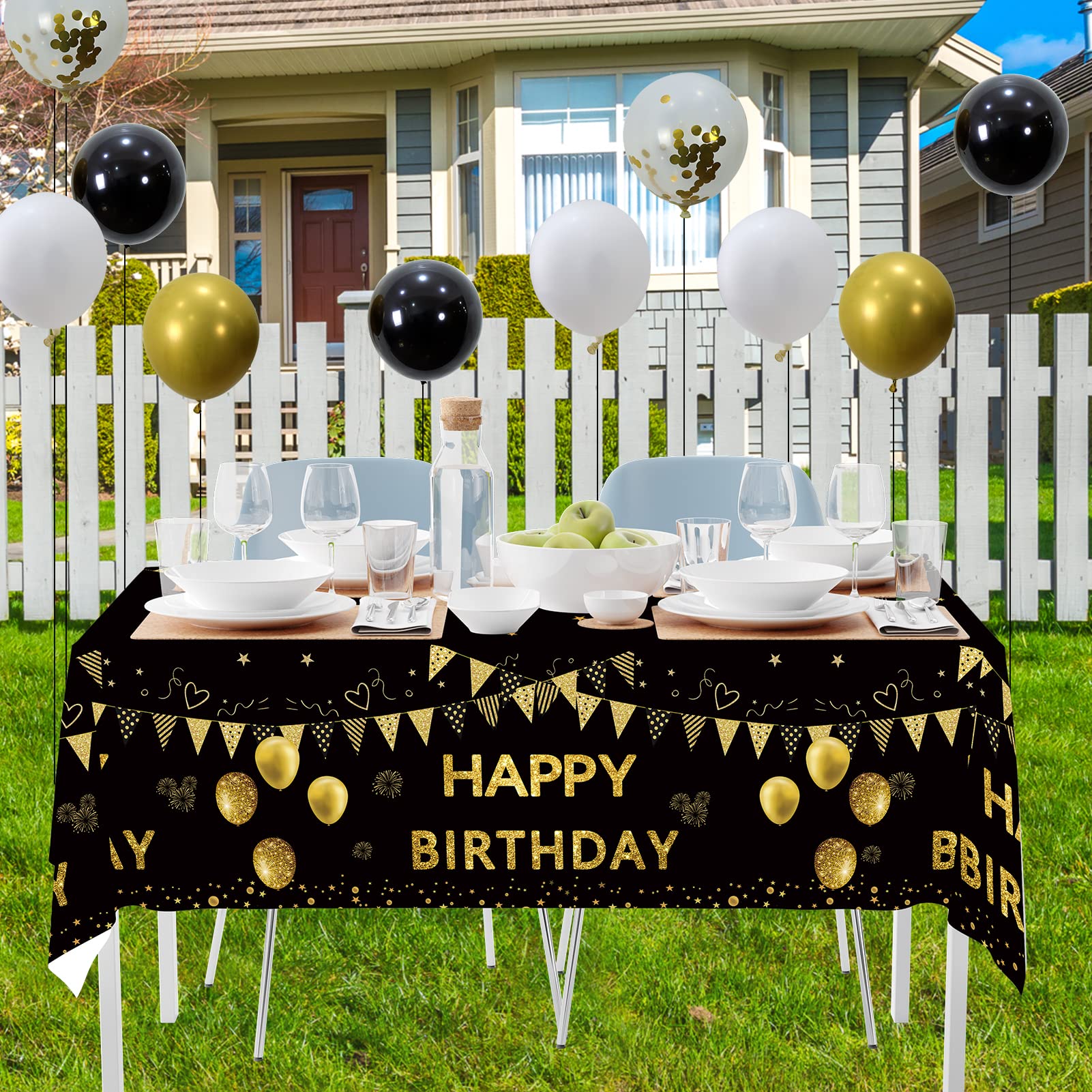 Black Gold Happy 40th Birthday Party Decorations Set - 2 Pcs Banner Backdrop & Tablecloth, 60 Pcs Latex Confetti Balloons - Perfect for Men & Women's 40th Birthday Party Supplies & Gift Ideas - Great for Home, Office, or Venue Celebrations
