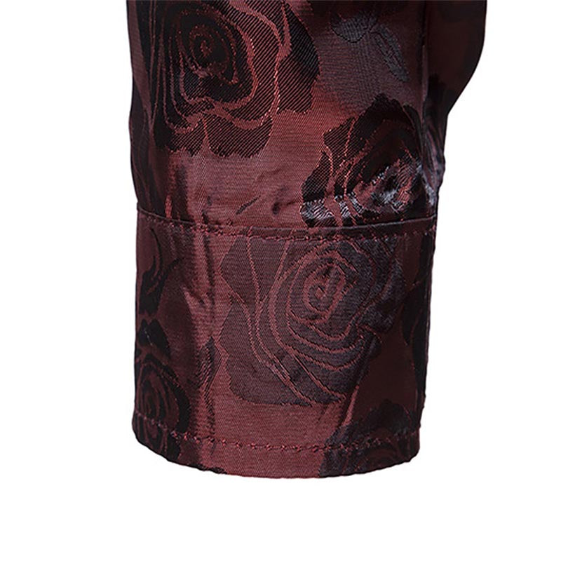Men's Slim Fit Rose Printed Casual Shirt - Red Short Sleeve Button Up Shirt for Summer, Date Night & Outdoor Activities