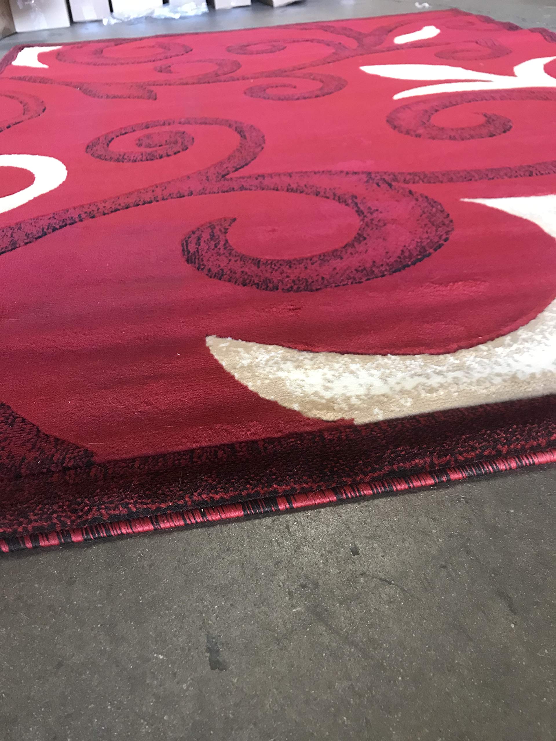 Modern Red Swirl Design Area Rug 5'3