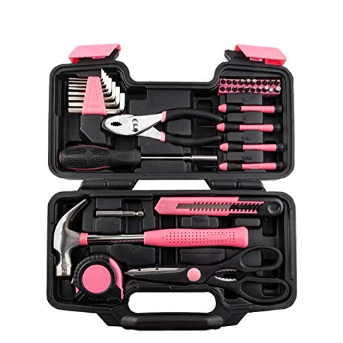 39-Piece Pink Tool Kit - Complete Home Repair & DIY Hand Tool Set for Women, Perfect for Household Fixes, Crafting, and Small Projects