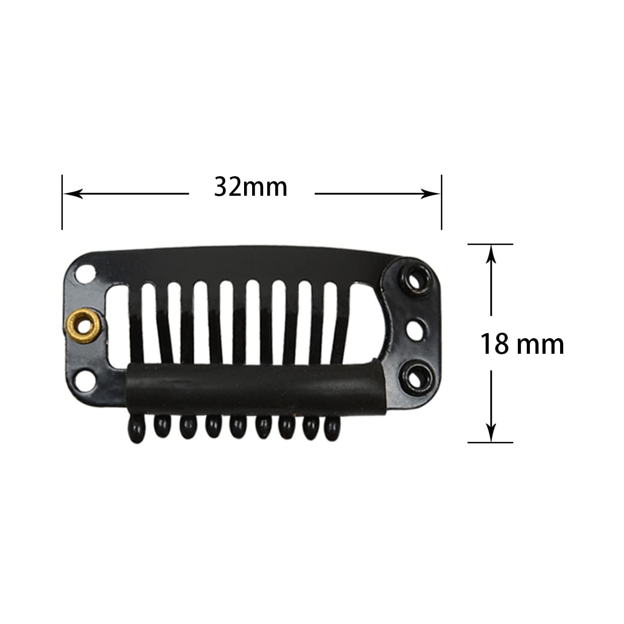 50 Pcs 32mm 9-Toothed Metal Snap Hair Extension Clips with Rubber Silicone Back for Wigs, Hairpieces & DIY Styling - Black (Perfect for Cosplay, Daily Wear & Hair Thickening)