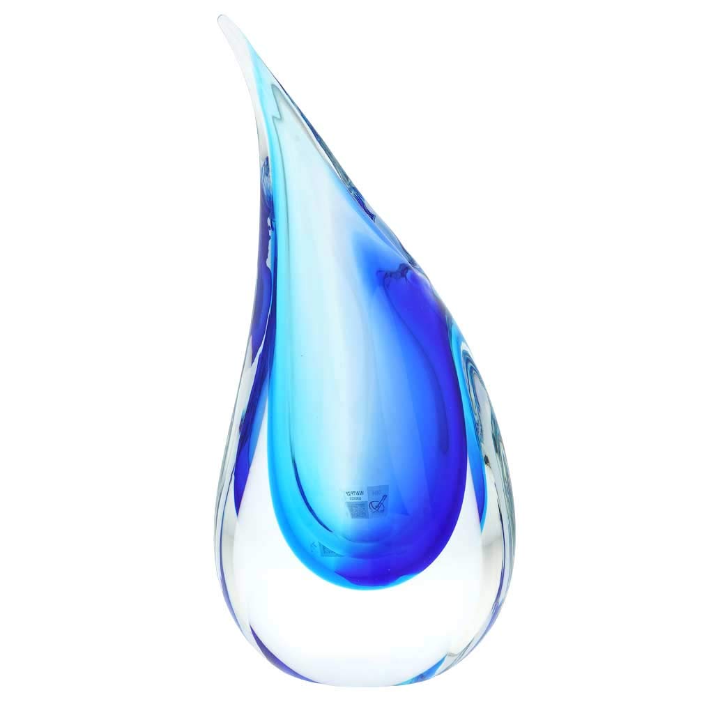 Venetian Murano Glass Sommerso Wave Vase in Aqua Blue - Handcrafted Italian Art Glass Vase for Home Decor, Wedding Centerpiece & Luxury Gift