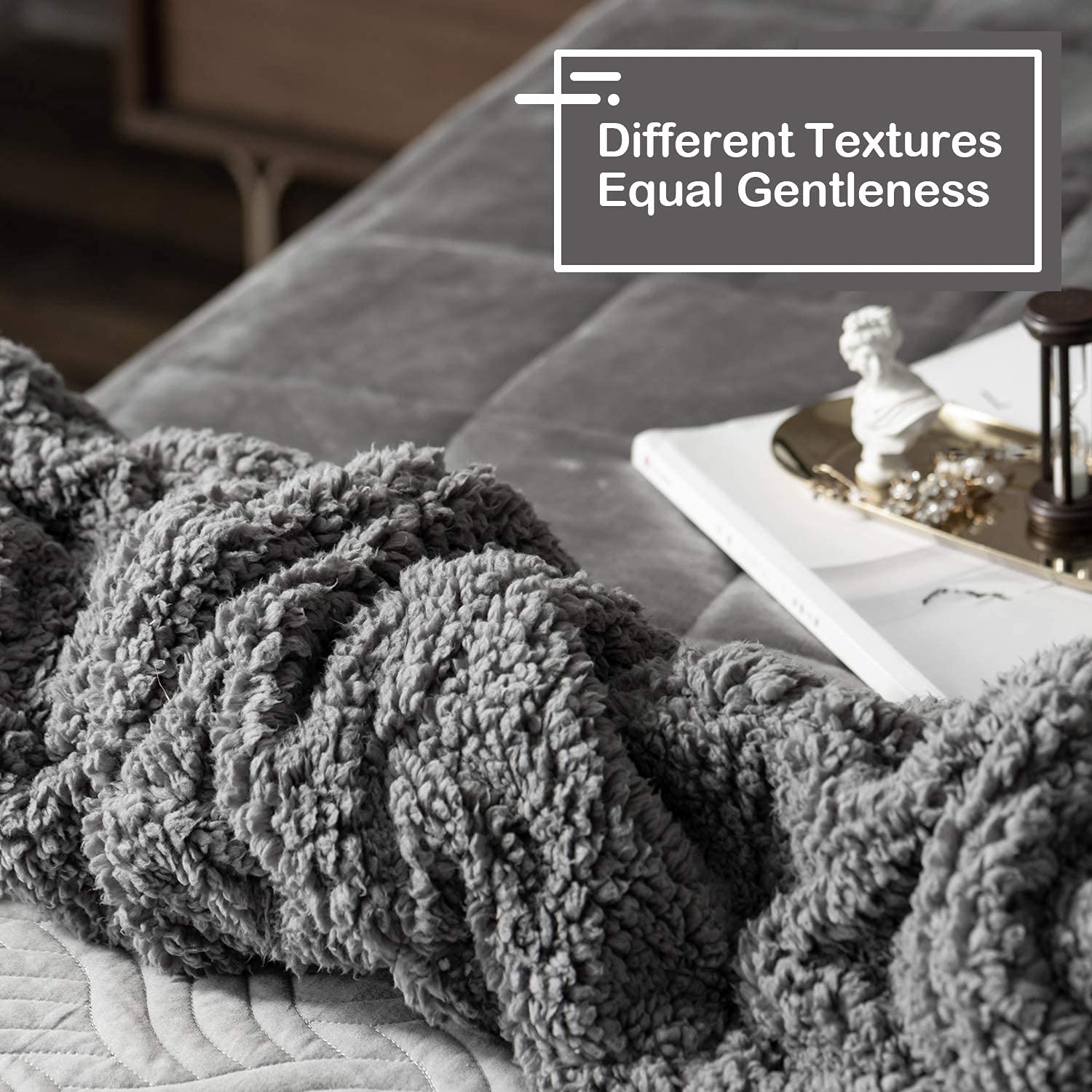 Wemore Sherpa Fleece Weighted Blanket for Adults - 15 lbs Heavy Blanket with Shaggy Long Faux Fur, Fluffy Fuzzy Sherpa Reverse Side - Perfect for Bed, Couch, Sofa, Office & Stress Relief