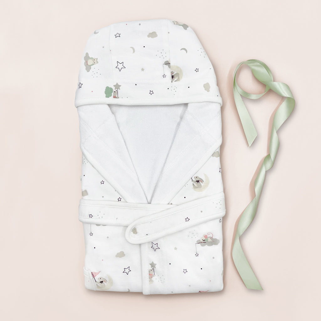 Little Love Cotton Baby Bathrobe for Newborn to 12 Months - Soft & Absorbent Hooded Towel for Bath Time, Swimming & Spa Days