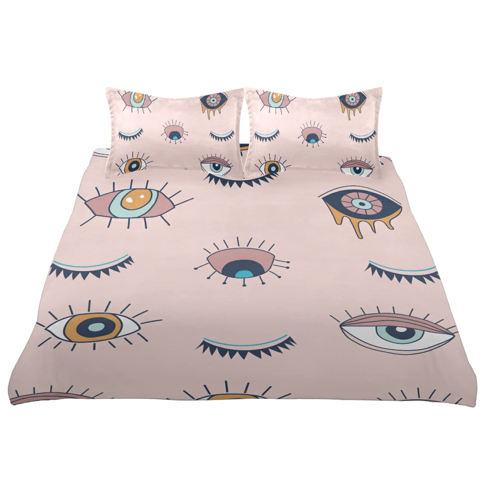 Evil Eye Magic Doodle Drawing Witchcraft Occult Symbol Pink Kids Bedding Set - 3PC 100% Cotton Bedspread Sheet Pillowcase Coverlet Comforter Duvet Cover | Perfect for Children's Room Decor, Halloween Themed Bedroom & Boho Chic Nursery