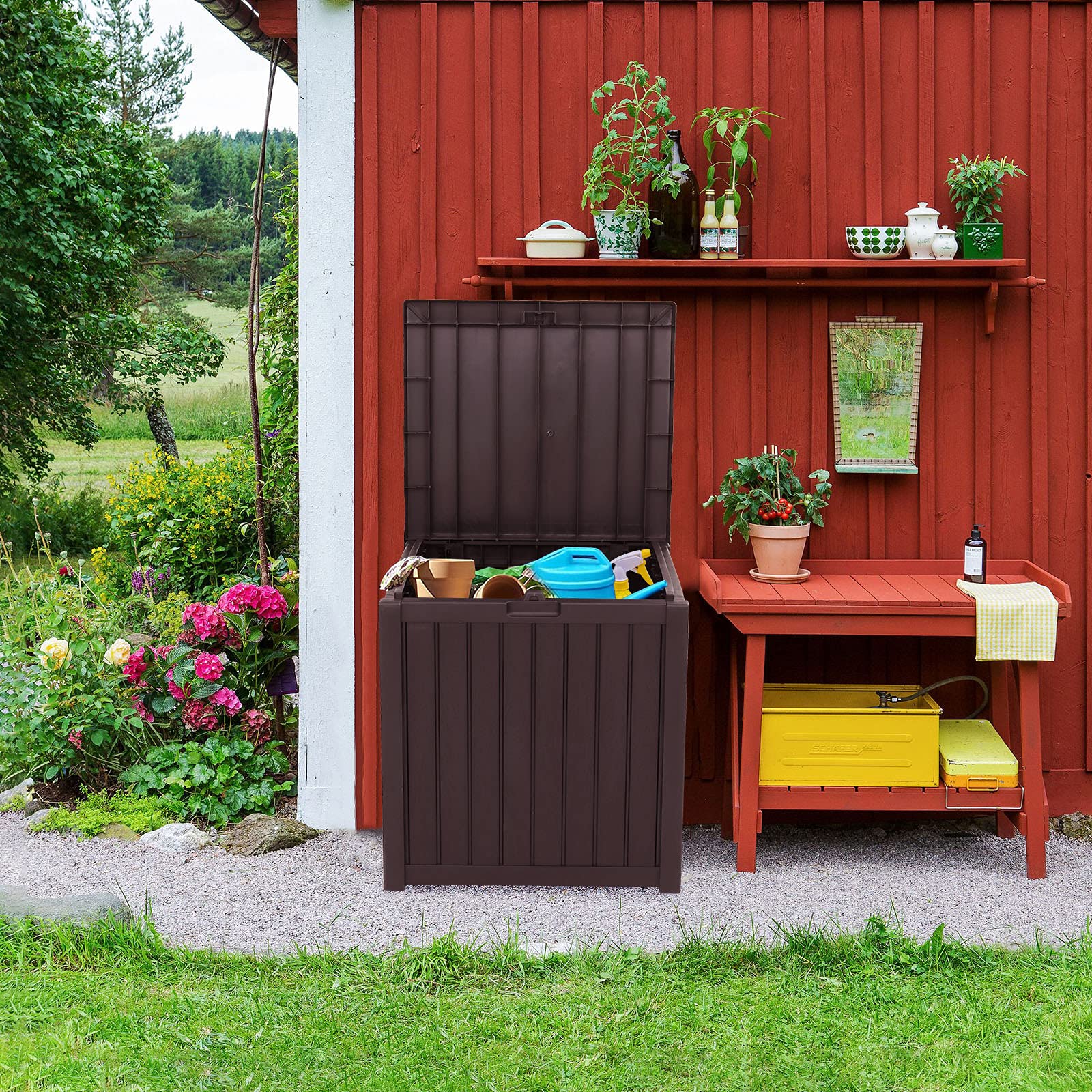 51 Gallon (195 Liter) Outdoor Plastic Storage Deck Box - Waterproof Garden Tool Organizer for Cushions, Charcoal, Firewood & Gardening Equipment | Perfect for Patio, Backyard & Poolside Storage