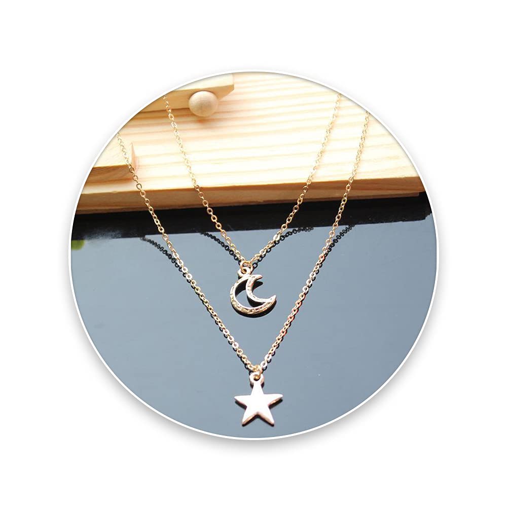 Layered Crescent Moon Pendant Necklace for Women - Trendy Multilayered Star Necklace Chain Jewelry Gift for Girls | Perfect for Date Night, Party & Everyday Wear