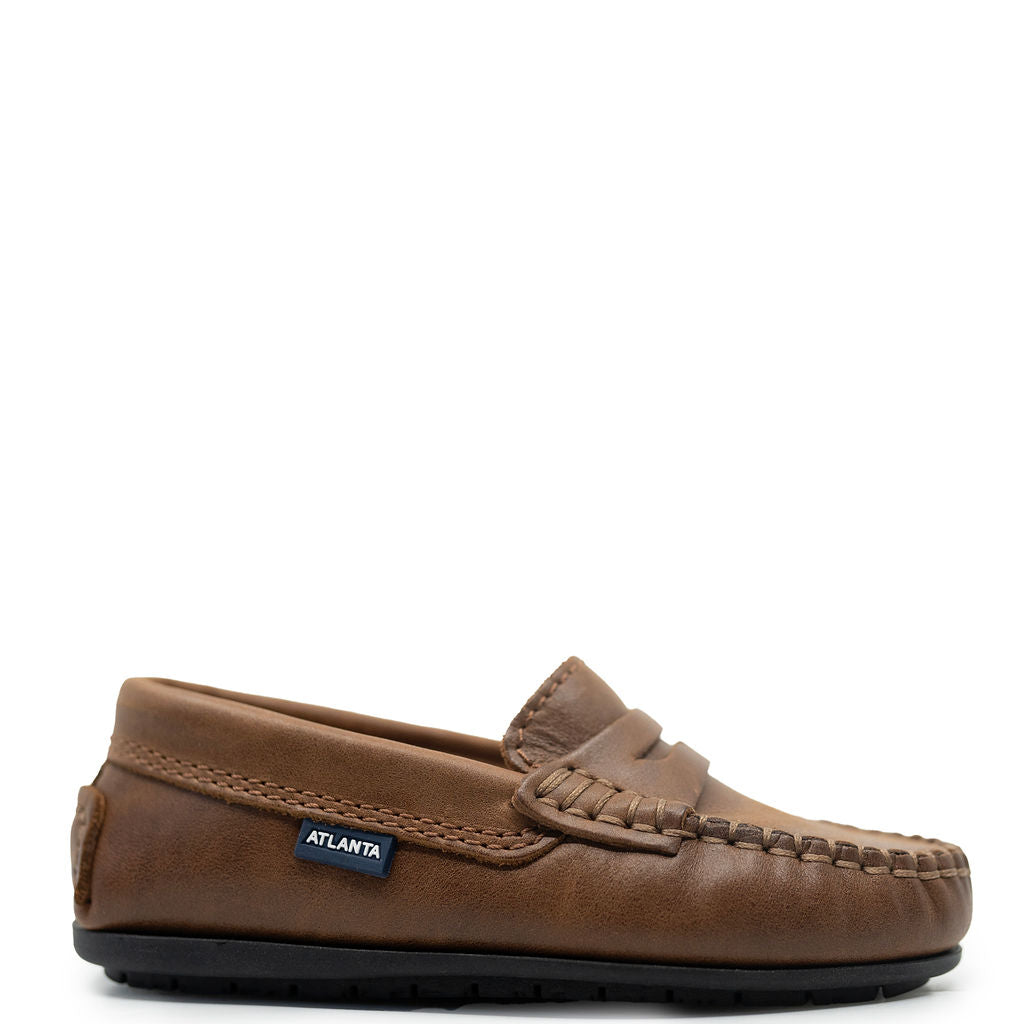 Vintage Atlanta Penny Loafers for Men - Classic Moccasin Slip-On Shoes in Camel Brown | Casual & Office Wear