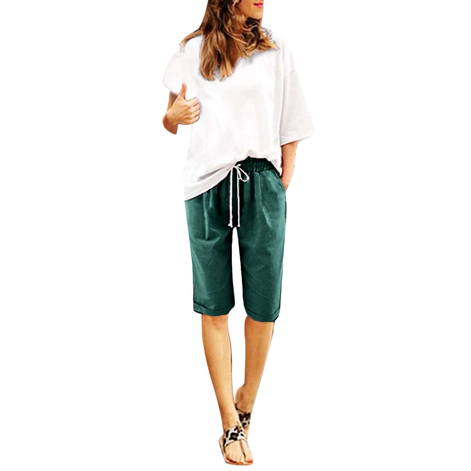 AMDBEL Women's Cotton Bermuda Shorts with Pockets - Yoga & Walking