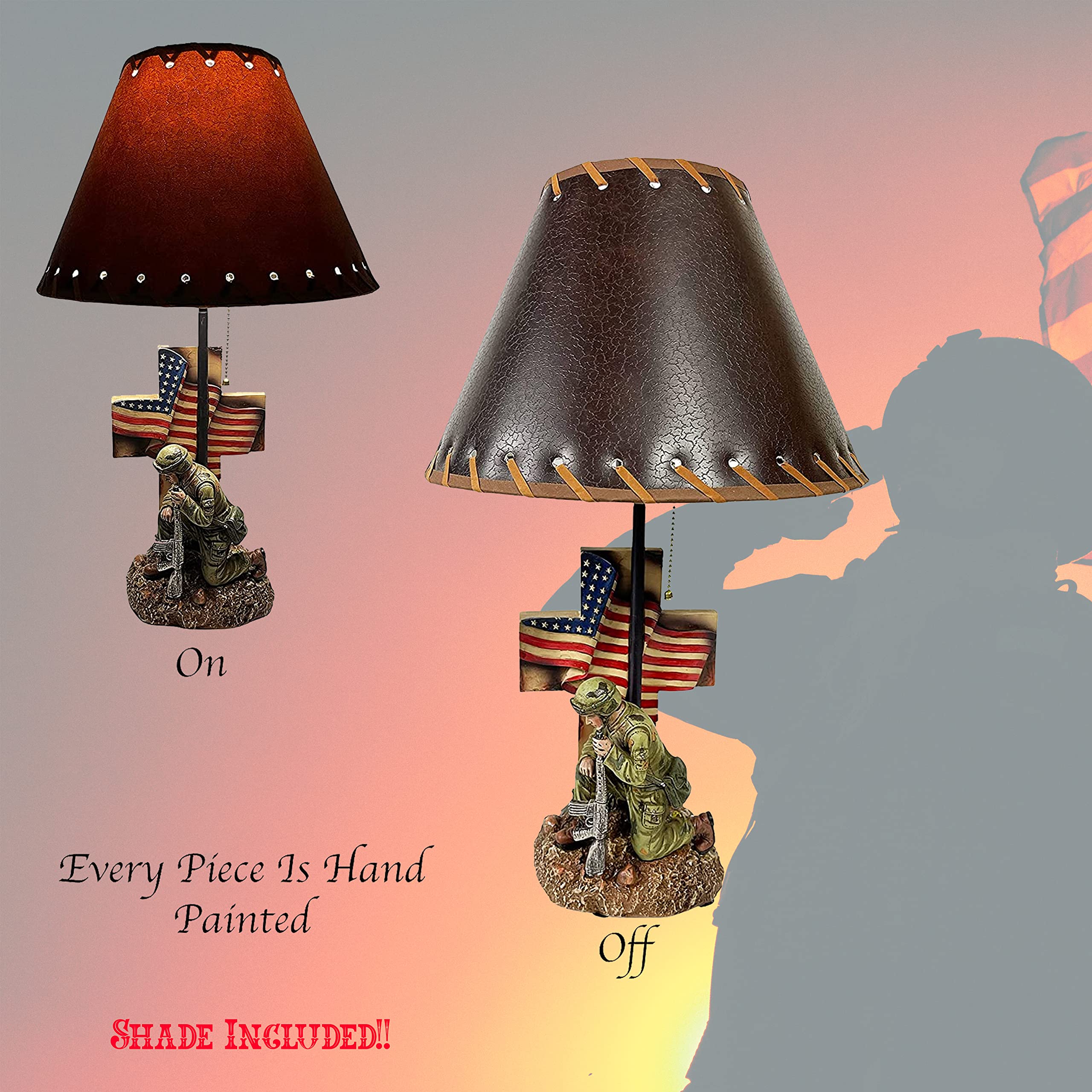 Urbalabs Western Army Hero USA Cross Flag End Table Standing Lamp - Nightstand, Living Room, Bedroom & Office Decor - Patriotic American Theme for Home & Workspace